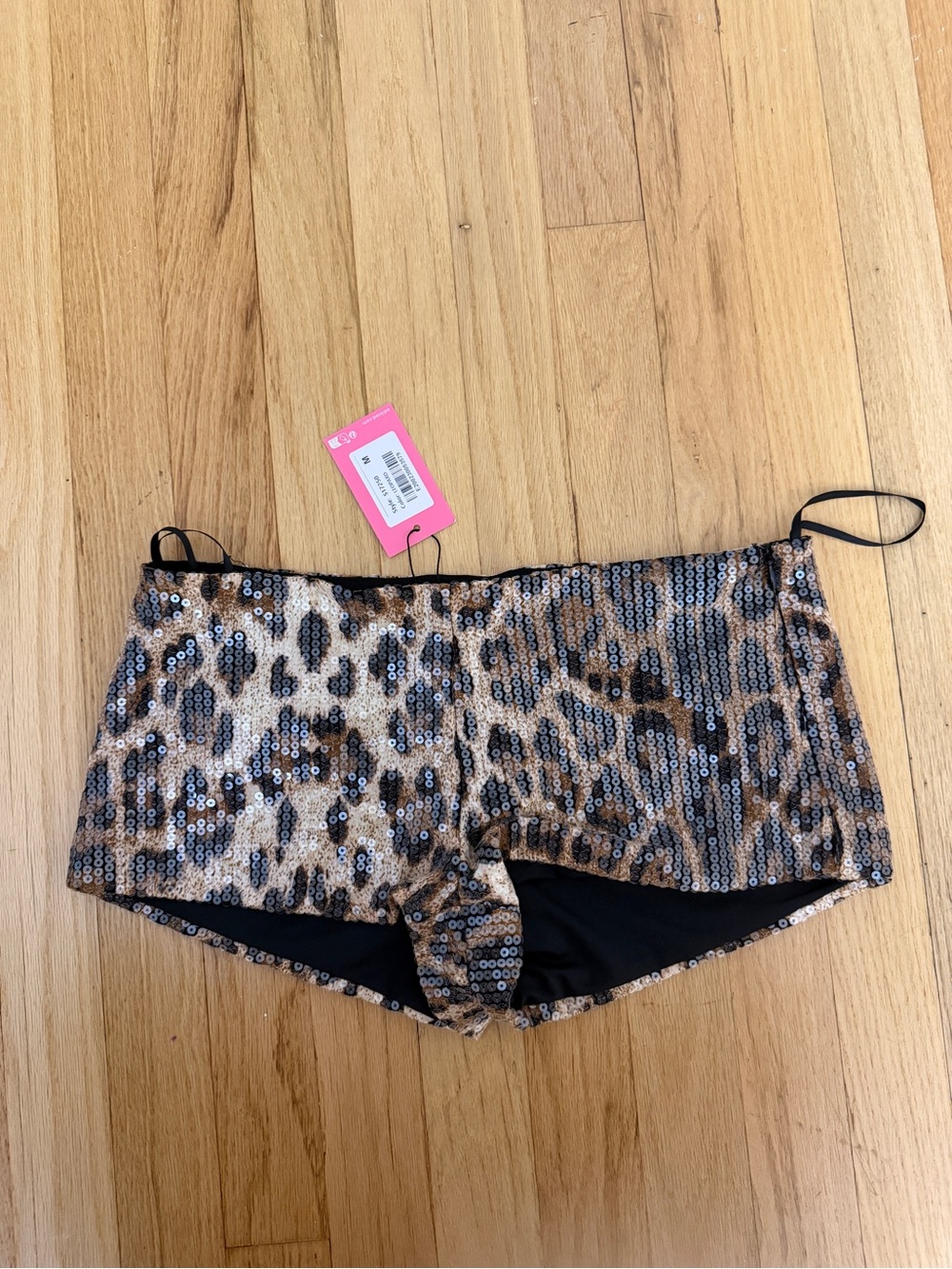Edikted Sequin Leopard Print Micro Shorts - Brown & Black